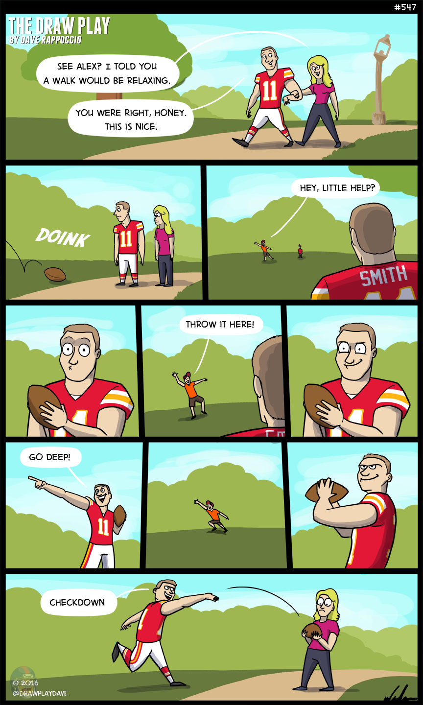 Alex Smith never goes deep. Into the playoffs. 