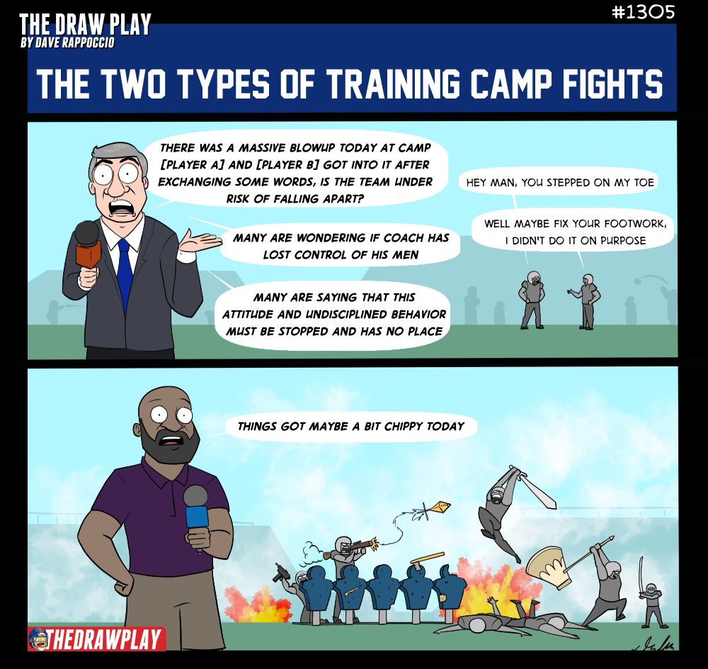 The third kind of training camp fight is coaches getting mad at reporters