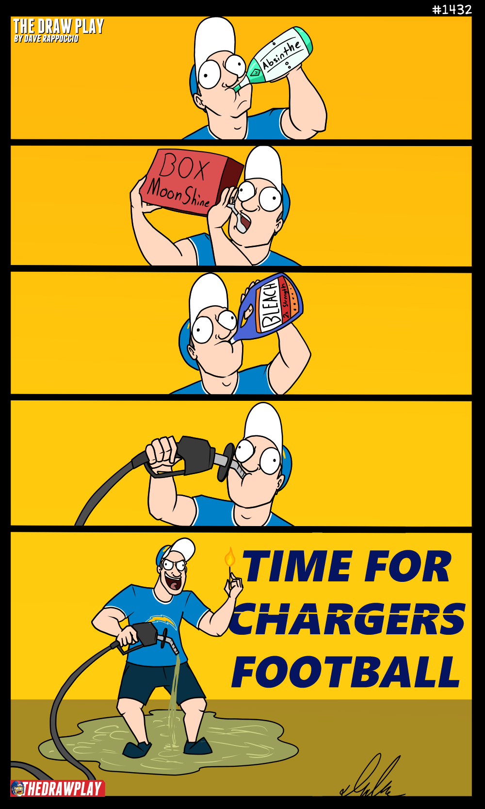 With the Chargers luck, the guy would live, forever scarred 